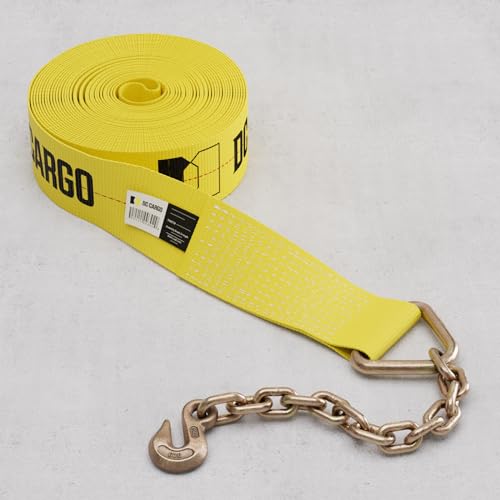 Two 4-in. X 30-Ft. Heavy-Duty Winch Straps with Chain End and Grab Hook, 16,200 Lbs. Break Strength | Chain TieDowns By DC Cargo Mall - size: 2-pack, style: Grab Hook