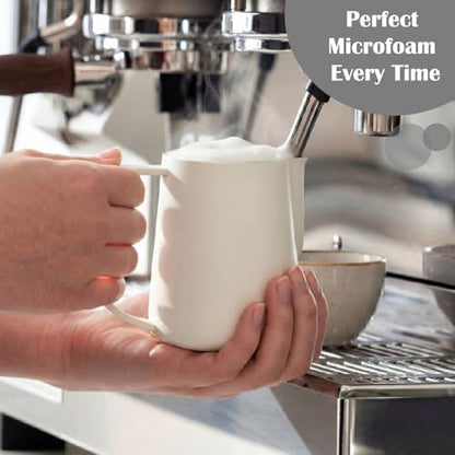 Honeydak 6 Pcs Milk Frothing Pitcher 304 Stainless Steel Steaming Pitchers for Coffee Bar Cappuccino Barista Tools Milk Jug Steamer Frother Cup (12 oz,White) - color: White, size: 12 oz