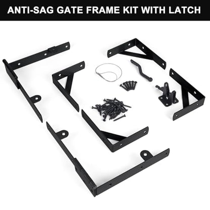 Gate Hardware Kit for Wood Fence, Corner Brace Bracket, Anti Sag Frame Hardware With Latch and Hinges for Wooden Fence Driveway, Black, MKZJ1115 - size: Single Door Set