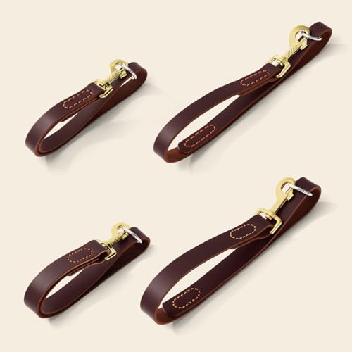 Leather Dog Leash, Strong Traffic Pet Short Lead & Heavy Duty Metal Hook for Training and Walking. (2.0ft L x 2.5cm W) - size: 2.0 ft L x 1.0 in W