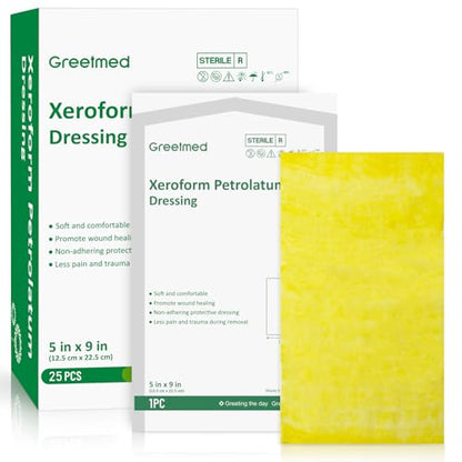 Xeroform Petrolatum Dressing 5"x9" 25 Individual Pack Gauze Pads, Non-Adherent Mesh Sterile Guaze Pads for Wound Care, Burn Bandages Gauze Wrap for Wound Closure and Medical Supplies - size: 5“ x 9”(25 Packs)
