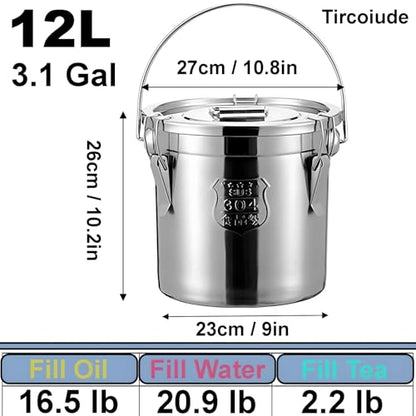 304 Stainless Steel Flour Canister, 12L/3.1 Gal, Handheld with Lids - size: Handheld 12L/3.1gal