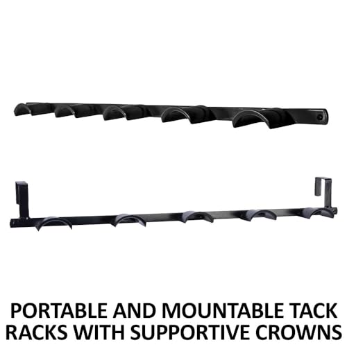 EASY-UP Coated Metal 5 Hook Rounded Tack Rack | Horse Tack Organizer for Barn & Equestrian Enthusiasts | Portable & Mountable with Supportive Crowns