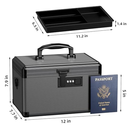 Medicine Lock Box with Code, Medication Lock Box with Removable Tray & Pocket Bag, Portable First Aid Box for Home&Travel, 12 * 7.7 * 7.9 Inch (Black) - size: Medium-12inch