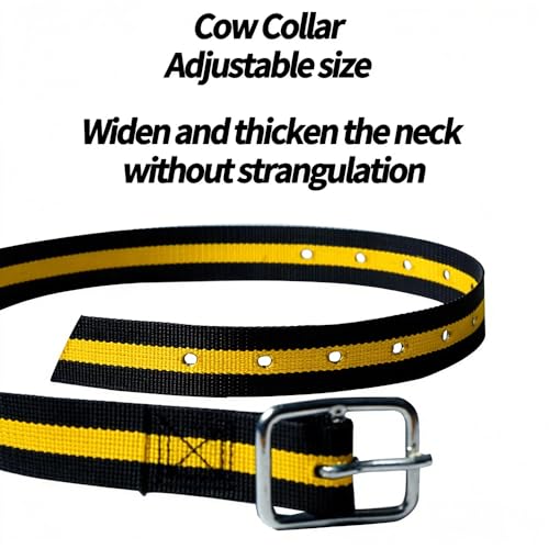 Heavy Duty Cow Collar Adjustable Livestock Neck Strap for Cattle, Horses & Sheep, High-Strength Polyester Ranch Collar with Metal D-Ring, 1.8 Ton Tensile Strength, Yellow