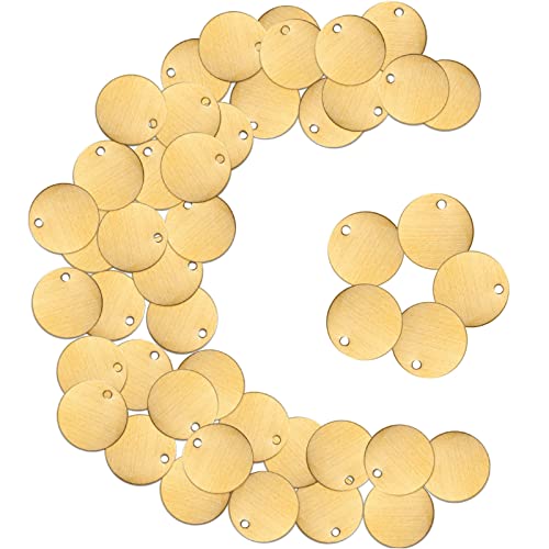 Zhengmy 50 Pcs Round Brass Tags, 1-1/4 Inch Diameter, Metal Key Brass Tags