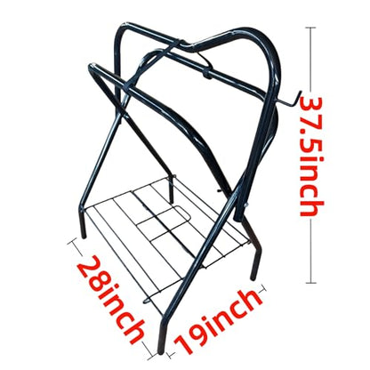 2 Pcs Heavy Duty Steel Saddle Rack Portable Folding Freestanding Full Size Horse Saddles Stand Suitable for English and Western Horses Saddles 28" L x 19" W x 37.5" H Black - style: 2 PCS