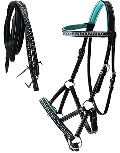 CHALLENGER Horse Western Horse Western English Leather Bitless Sidepull Bridle Reins Turquoise 7708TR-C