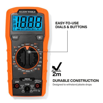 Klein Tools 80196 Digital Multimeter Kit with Case, Manual-Ranging 600V AC/DC Voltage Tester, Tests Batteries, Current, Resistance, Diodes, and Continuity, Protective Carrying Case - size: Manual-Ranging with Case