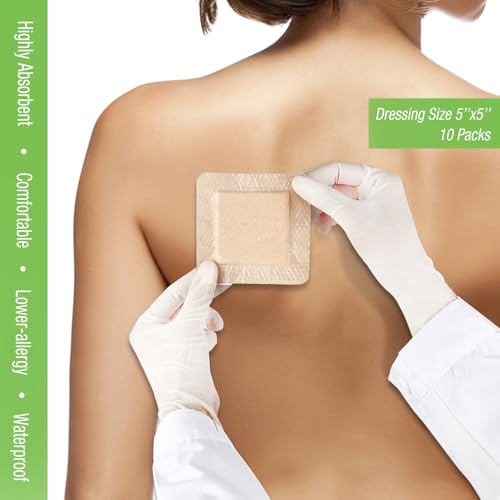 NeuHeils Silicone Foam Dressing with Border 5''x5'', 10 Pack for Bed Sores - size: 5''x5''(10 Pack)