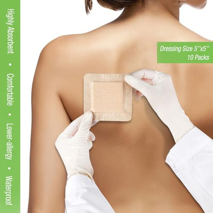 NeuHeils Silicone Foam Dressing with Border 5''x5'', 10 Pack for Bed Sores - size: 5''x5''(10 Pack)
