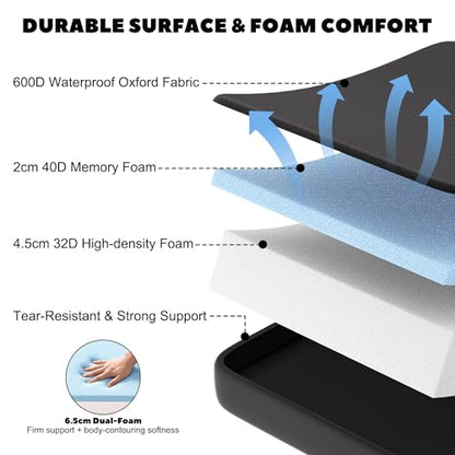 Stadium Seat Cushions - Portable Bleacher Cushions, 2.56" Extra Thick, Waterproof Oxford Fabric, Lightweight Stadium Seat Pads for Sports Events, Office, Camping, Outdoor Bench - 2-Pack (Black)