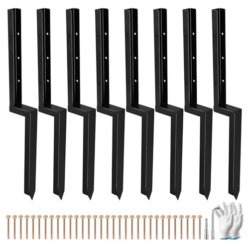 8-Pack 2" Width Fence Post Repair Kit, 34in Total Length Heavy Duty Ground Spike Anchor for Wooden Post Repairing Tilted/Broken Posts - size: 2'' 8 Pack
