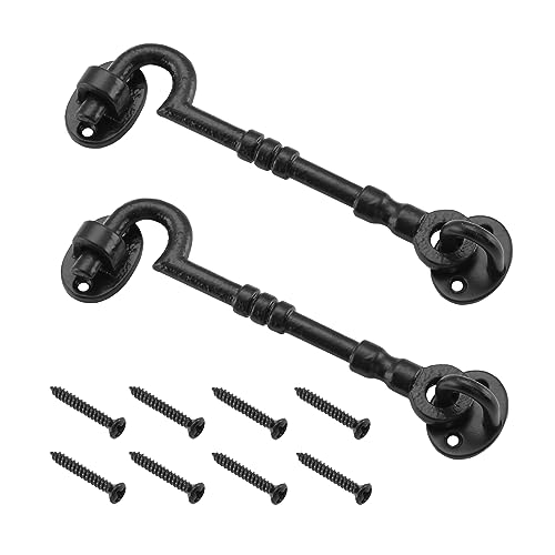 WellMade 6" Hook and Eye Latch for Door, Rust-Proof Door Latch, Privacy Hook Lock for Doors, Gate, Barn, Cabin, Bedrooms, Window with Screws (2 Pack, Black) - size: 2 Pack