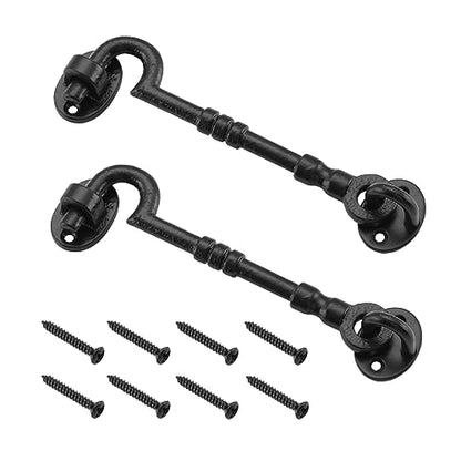 WellMade 6" Hook and Eye Latch for Door, Rust-Proof Door Latch, Privacy Hook Lock for Doors, Gate, Barn, Cabin, Bedrooms, Window with Screws (2 Pack, Black) - size: 2 Pack