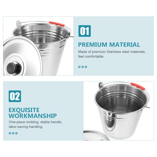 1pc Milk Bucket Multi-Purpose Bucket Multi-Functional Pail Durable Pasture Storage Stainless Steel Round Water Ice with Lid Ranch Milking