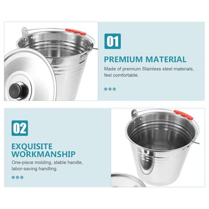 1pc Milk Bucket Multi-Purpose Bucket Multi-Functional Pail Durable Pasture Storage Stainless Steel Round Water Ice with Lid Ranch Milking