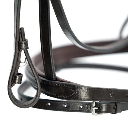Jeffers Uniquely English Leather Horse Bridle with Reins, Padded Crown, Adjustable Noseband, English Bridle Tack for Hunter, Jumping, Dressage, Riding - size: Full