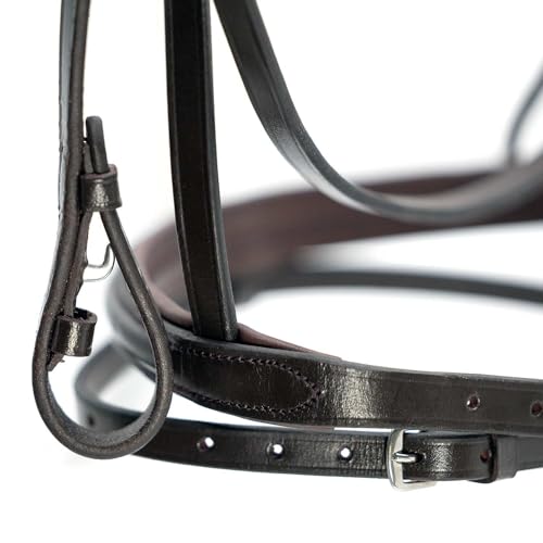 Jeffers Uniquely English Leather Horse Bridle with Reins, Padded Crown, Adjustable Noseband, English Bridle Tack for Hunter, Jumping, Dressage, Riding - size: Cob