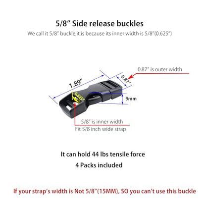 Quick Side Release Buckle, Heavy Duty Plastic Snap Buckle Clip Clasp Fasteners for Backpack Strap - style: 1/2"(0r 5/8") - 4 Pieces