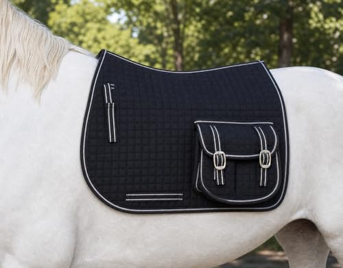 CHALLENGER Horse English Quilted Fleece Padded Dressage Saddle Pad with Pockets 72121-124 - color: Black, size: 23" Spine x 22" Drop