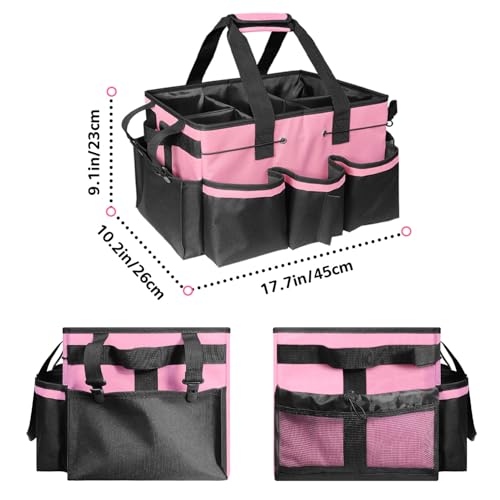 Boczif Cleaning Caddy Bag Wearable,Cleaning Caddy Supplies Organizer(Pink) | with Handle, Shoulder Straps & Detachable Divide, Cleaning Tool Organizers Tote Bag for Cleaners & Housekeepers - color: Pink
