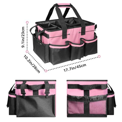 Boczif Cleaning Caddy Bag Wearable,Cleaning Caddy Supplies Organizer(Pink) | with Handle, Shoulder Straps & Detachable Divide, Cleaning Tool Organizers Tote Bag for Cleaners & Housekeepers - color: Pink