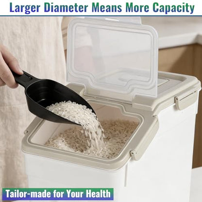 Rice Container 25 lbs Large Bulk Flour Sugar Storage Holdhouse Plastic Grain Cereal Dry Goods Bin with Spoon and Measuring Cup for Kitchen Pantry Organization - Grey - color: Grey