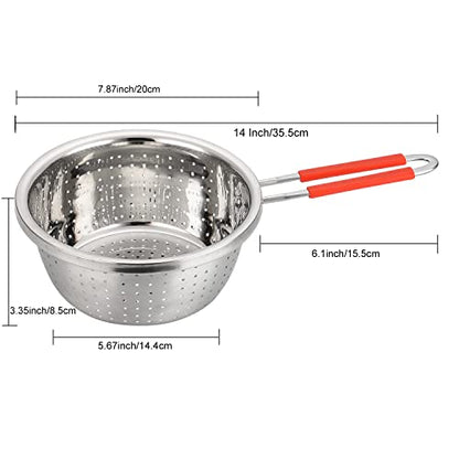 Stainless Steel Perforated Metal Colander Strainer with Long Red Handle Sieve Sifters Use for Kitchen Food Pasta Noodles Spaghetti Vegetables Silver - 7.9inch - color: Red Single Handle 7.9 inch