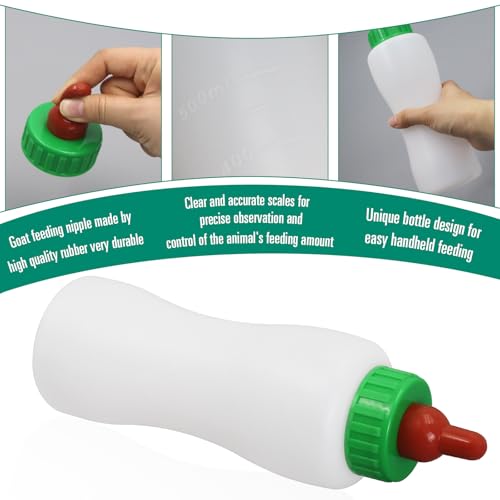 Lamb & Goat Feeding Bottle, 500ml, 2 Pack,Reusable | BPA Free |Soft Rubber Nipple | Clear Scale|Reusable Bottle & Nipple | For Goat Lamb Piglet,Puppy