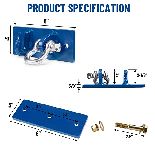 Tractor Bucket Hooks, Bolt On Clevis Mount with 1/2” Shackle, 5/16”Grab Hooks G70 Steel, Shackles Mount with Backer Plate, Heavy Duty Tow Hook for SUV RV UTV Tractors Bucket(Blue) - color: Blue