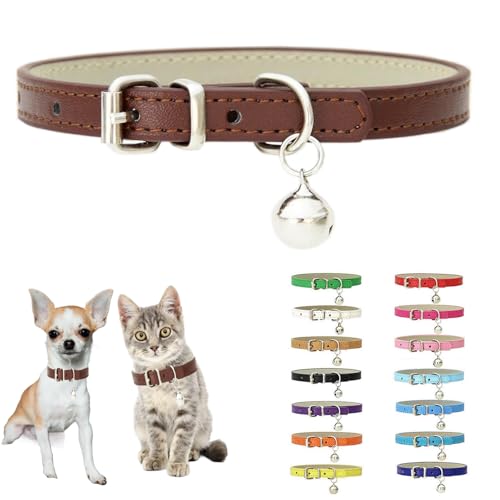 Brown XXS Dog Collar with Bell Puppy Cat Small Dog Bell Collars with Bells - color: Brown, size: XXS(Neck 5-8")