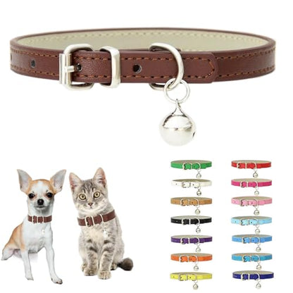 Brown XXS Dog Collar with Bell Puppy Cat Small Dog Bell Collars with Bells - color: Brown, size: XXS(Neck 5-8")