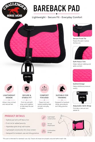 CHALLENGER Horse English Quilted Fleece Padded Trail Bareback Pad 72F48 - color: Pink Black