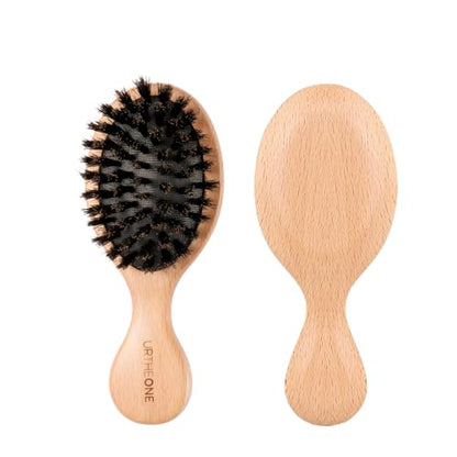 URTHEONE 100% Pure Mini Boar Bristle Hair Brush Small Travel Pocket Brush - color: blackyellow