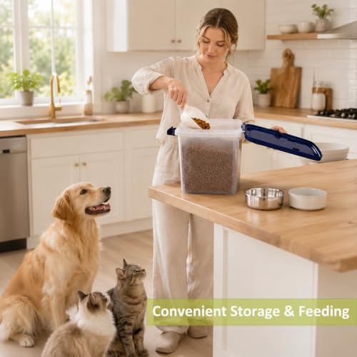 5-10 Lbs Airtight Cat Dog Food Storage Container, 8QT Compact Pet Food Bin - color: Dark Blue