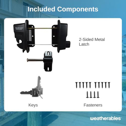 Weatherables Keystone 2-Sided Key-Lockable Gate Latch – Zinc Diecast Metal Heavy Duty Gate Latch with Self-Latching Gate Lock, Made for Easy Installation on Metal, Wood & Vinyl Fences, Keyed Alike - style: 2-Sided Metal