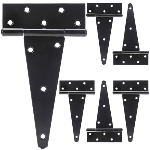 10 Inch T-Strap Shed Door Hinges Heavy Duty, Black Tee Hinge for Wooden Fences, Yard Door, Barn Door Gates, Wrought Hardware Rustproof, 6 PCS - color: 6 pcs, size: 10 Inch