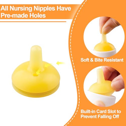 Pet Feeding Nipple with Syringe, Soft Silicone Nursing Pet Feeding Bottle, Ventilation Valve Resistant Tearing for Puppies, Kittens, Rabbit, Small Wildlife (L Nipple,Yellow) - color: Yellow-L Size