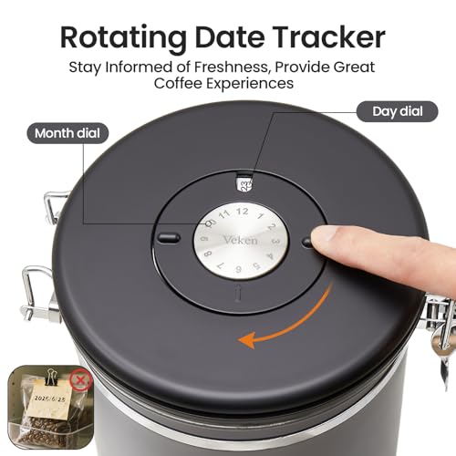 Veken Coffee Canister, Airtight Stainless Steel Food Storage Container,22OZ - color: Gray, size: 22 oz