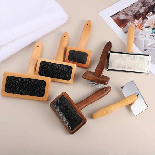 MECCANIXITY 2 Pcs Wool Carder, Hand Carding Brush 2 Medium Wooden Pet Grooming Tool for Needle Felting Pet Grooming Weaving Craft Supplies, Black, Wood Color - style: 2 Medium
