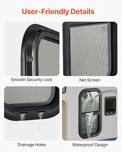 VEVOR Vertical RV Window, 12" W x 24" H Tinted Sliding Window with Net Screen & Trim Ring, Fit 15/16" - 1 3/4" Thickness Wall, RV Window Replacement for Teardrop Cargo Trailer Camper, DOT Approved - size: 12x24in, style: Vertical