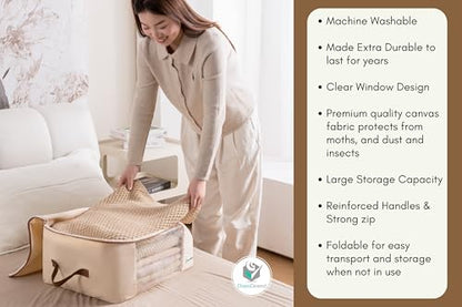 Chaos Cleared Canvas Storage Bags Designer Organizer for Clothing 2 Pack – Clothes Organizers for sweaters, clothing, garment, bedding, quilt, linens, large bag with zip & window, mothproof - size: Clothing Bag 2 Pack