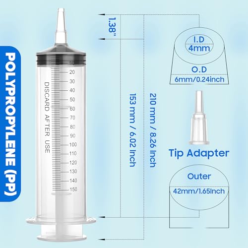 150ml/cc Syringes with Tube 40 Inch Handy Plastic Tubing and Adapter Tip - size: 150ML/CC