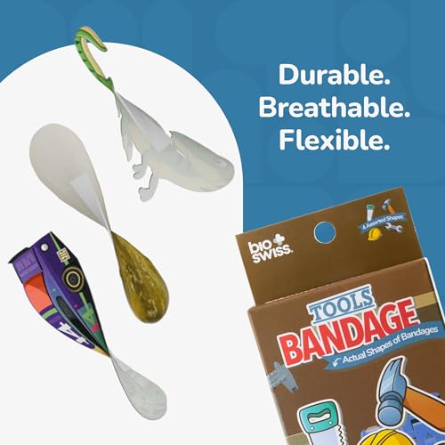 BioSwiss Bandages, Tools Shaped Self Adhesive Bandage Set, Latex Free, Sterile Wound Care, 24 Count - color: Tools, size: 24-Count Box