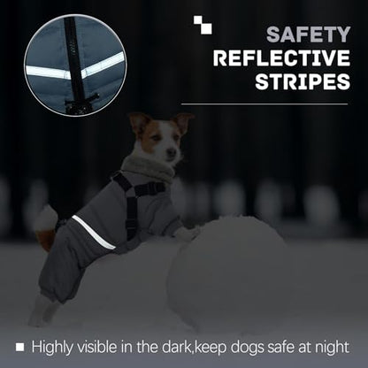 BRKURLEG Grey Dog Winter Coat, Cozy Winter Dog Jackets, Small Dogs Coat with Harness, Onesie Body Warm Puppy Jacket, Pet Reflective Windproof Cold Weather Jackets, Puppy Four-Legged Puffer Coats, M - color: Grey, size: Medium
