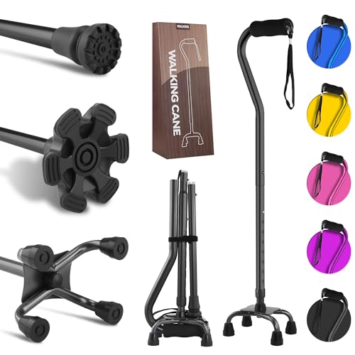 LIXIANG Walking Canes Stablize Women Quad Canes for Seniors & Adults Foldable Adjustable for Men & Women Heavy Duty Freestanding Cane for People with Leg Injuries 3 footings - color: Black