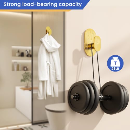 Aikzik Adhesive Towel Hooks - 4 Pack 26LB Heavy Duty Wall Sticky Waterproof Hooks for Hanging Coat, Towel, Robe, Wall Mount for Bathroom or Kitchen (Gold, Stainless Steel) - color: Gold-4