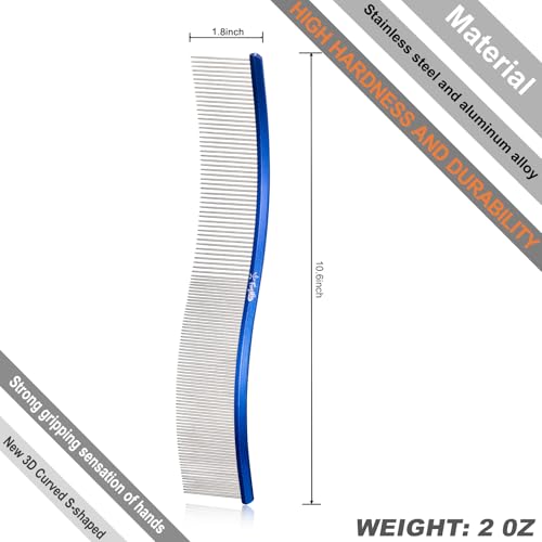 Pet Comb Stainless Steel Comb for Dogs Cats Pet Hair Comb for Grooming Curved with Rounded and Smooth Ends Stainless Steel Teeth Tools for Remove Tangles and Knots (BULE) - color: BULE