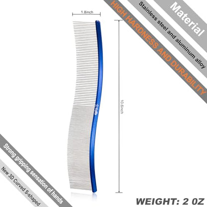 Pet Comb Stainless Steel Comb for Dogs Cats Pet Hair Comb for Grooming Curved with Rounded and Smooth Ends Stainless Steel Teeth Tools for Remove Tangles and Knots (BULE) - color: BULE